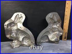 Antique Germany Metal Chocolate Mold I 15 Medium 8-9 Rabbit Siting Up w Basket