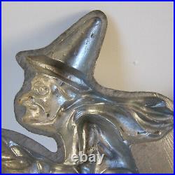 Antique Halloween Witch Ice Cream Candy Chocolate Mold E Co NY 1153 Pewter 1890s