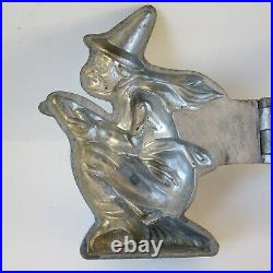 Antique Halloween Witch Ice Cream Candy Chocolate Mold E Co NY 1153 Pewter 1890s