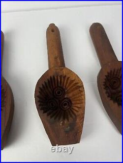 Antique Hand Carved Wooden Cookie Press Mold with Handle (Lot of of 4) Mammoul