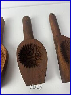 Antique Hand Carved Wooden Cookie Press Mold with Handle (Lot of of 4) Mammoul