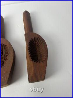 Antique Hand Carved Wooden Cookie Press Mold with Handle (Lot of of 4) Mammoul