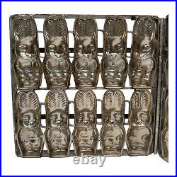 Antique Heavy Metal Hinged Bunny Rabbit Chocolate Mold with 10 Rabbits Easter