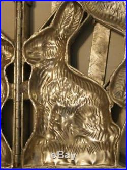 Antique Heavy Metal Hinged Double Caged Easter Bunny Rabbit Chocolate Mold