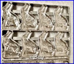 Antique Heavy Metal Hinged German 8 Bunny Rabbit Chocolate Mold Candy Easter