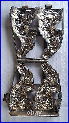 Antique Hinged Chocolate Mold for Pair of Easter Bunnies Rabbits