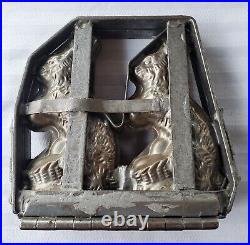 Antique Hinged Chocolate Mold for Pair of Easter Bunnies Rabbits