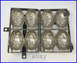 Antique Hinged Easter Egg Candy Chocolate Mold Lamb Bunny Chicks Tulips