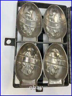 Antique Hinged Easter Egg Candy Chocolate Mold Lamb Bunny Chicks Tulips