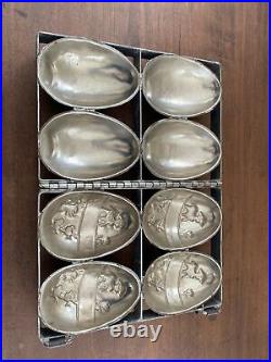 Antique Hinged Easter Egg Candy Chocolate Mold Lamb Bunny Chicks Tulips