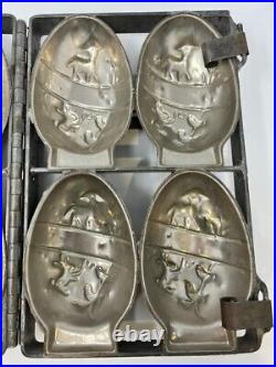 Antique Hinged Easter Egg Candy Chocolate Mold Lamb Bunny Chicks Tulips