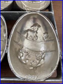 Antique Hinged Easter Egg Candy Chocolate Mold Lamb Bunny Chicks Tulips