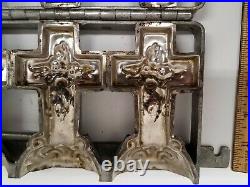 Antique Hinged & Hanging Chocolate Mold Four Easter Crosses 4.25 x 2.25