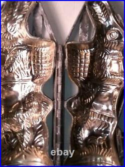 Antique Hinged Metal Easter Bunny Rabbit Basket Chocolate Candy Mold 10 3/4