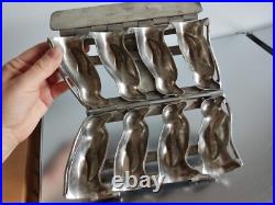 Antique Hinged Metal Penguin 4 Slot Double Chocolate Candy Molds 4 Tall