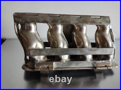 Antique Hinged Metal Penguin 4 Slot Double Chocolate Candy Molds 4 Tall