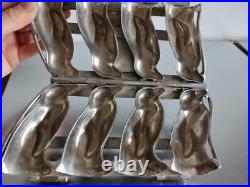 Antique Hinged Metal Penguin 4 Slot Double Chocolate Candy Molds 4 Tall