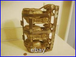 Antique Hinged TRIPLE Chocolate Mold BUNNY Rabbit Pulling EGG Cart Anton Reiche