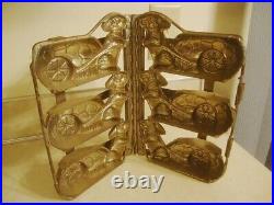 Antique Hinged TRIPLE Chocolate Mold BUNNY Rabbit Pulling EGG Cart Anton Reiche