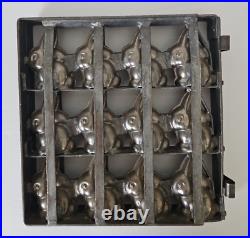 Antique Industrial Hinged Steel Chocolate Mold 12 Bunny Rabbits 11 in X 11 in