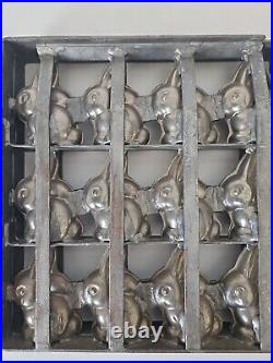 Antique Industrial Hinged Steel Chocolate Mold 12 Bunny Rabbits 11 in X 11 in