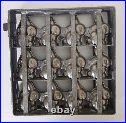 Antique Industrial Hinged Steel Chocolate Mold 12 Bunny Rabbits 11 in X 11 in