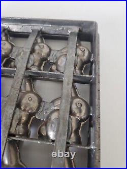 Antique Industrial Hinged Steel Chocolate Mold 12 Bunny Rabbits 11 in X 11 in