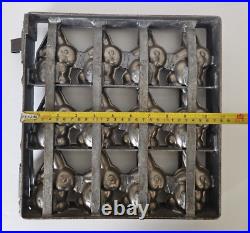 Antique Industrial Hinged Steel Chocolate Mold 12 Bunny Rabbits 11 in X 11 in