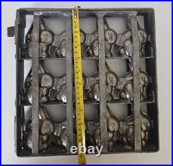 Antique Industrial Hinged Steel Chocolate Mold 12 Bunny Rabbits 11 in X 11 in