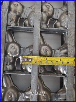 Antique Industrial Hinged Steel Chocolate Mold 12 Bunny Rabbits 11 in X 11 in