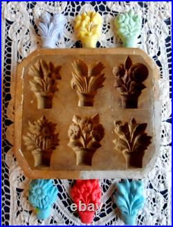 Antique KEINKE Springerle Marzipan Cookie Press Mold 6 FLOWERS GERMANY