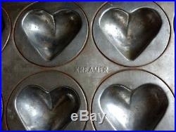 Antique Kreamer Tin 12 Puffy Folk Heart Chocolate Tart Muffin Food Mold Mould