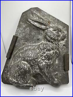 Antique Large Easter Bunny Clamped Tin Metal Chocolate Mold 10 x 8