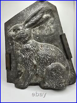 Antique Large Easter Bunny Clamped Tin Metal Chocolate Mold 10 x 8