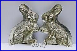 Antique Large Pewter Easter Rabbit with Basket Chocolate Mold No. 28