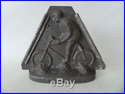 Antique Large Sommet French Chocolate Mold / Mould Boy with Bicycle in Metal