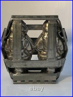 Antique Metal Chocolate Mold Double Santa Claus Candy Maker Rare Size Hinged