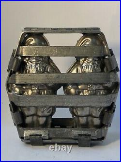 Antique Metal Chocolate Mold Double Santa Claus Candy Maker Rare Size Hinged
