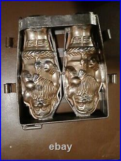 Antique Metal Chocolate Mold SANTA CLAUS Candy Maker RARE Size 7 X 8 Hinged