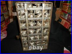 Antique Metal Hinged Chocolate Mold 24 Assorted Bunnies, Chix & Chix withBaskets