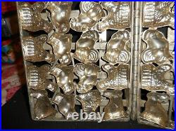Antique Metal Hinged Chocolate Mold 24 Assorted Bunnies, Chix & Chix withBaskets