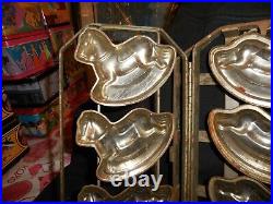 Antique Metal Hinged Chocolate Mold 3 Rocking Horses 12 x 10 x 3 8 Pounds