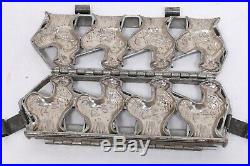 Antique Metal Large 4 Roosters Chocolate Mold Hinged
