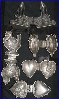 Antique Metal Molds For Butter, Ice Cream, Chocolate, Set Of 5 Vintage Molds, Ec