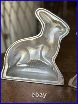 Antique Metal Rabbit Figure Ice Cream Chocolate Mold 2 Pc. 7.25T