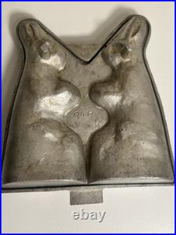 Antique Mold Metal Rabbit Figure Ice Cream Chocolate Mold Vintage 2 Pc 10 Tall