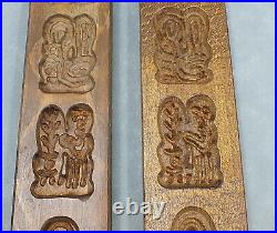 Antique PRIMITIVE Carved WOOD Panels CANDY CHOCOLATE BUTTER Molds Lot of 2