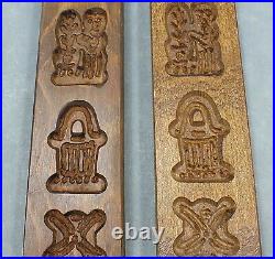 Antique PRIMITIVE Carved WOOD Panels CANDY CHOCOLATE BUTTER Molds Lot of 2