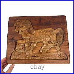 Antique Primitive Carved Wood Horse Springerle Cookie Board Mold Folk Art