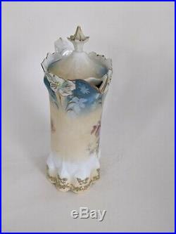 Antique R S Prussia Chocolate Pot Mold 517 Pink Roses Blue & Gold